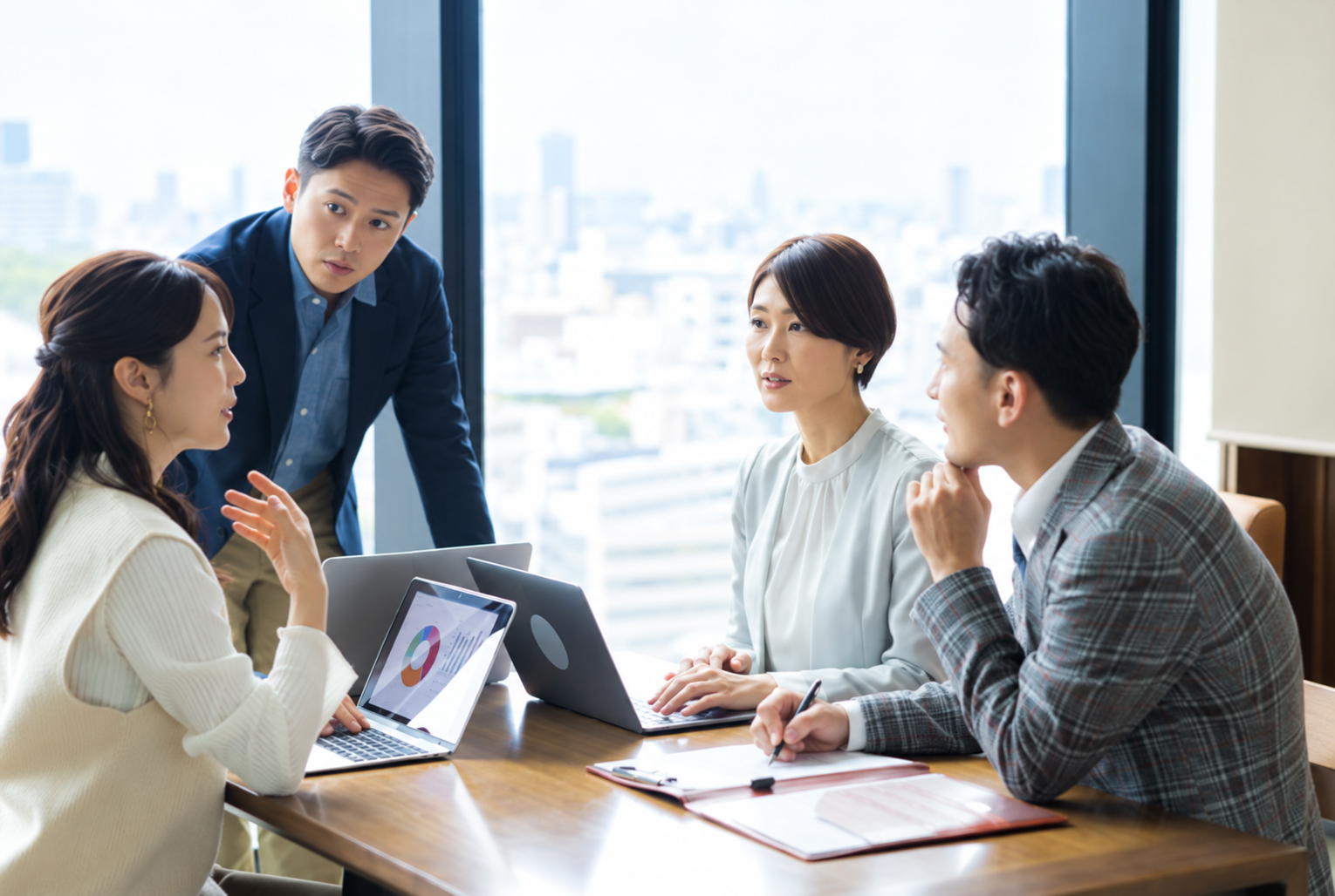 労働条件の整備について相談する様子